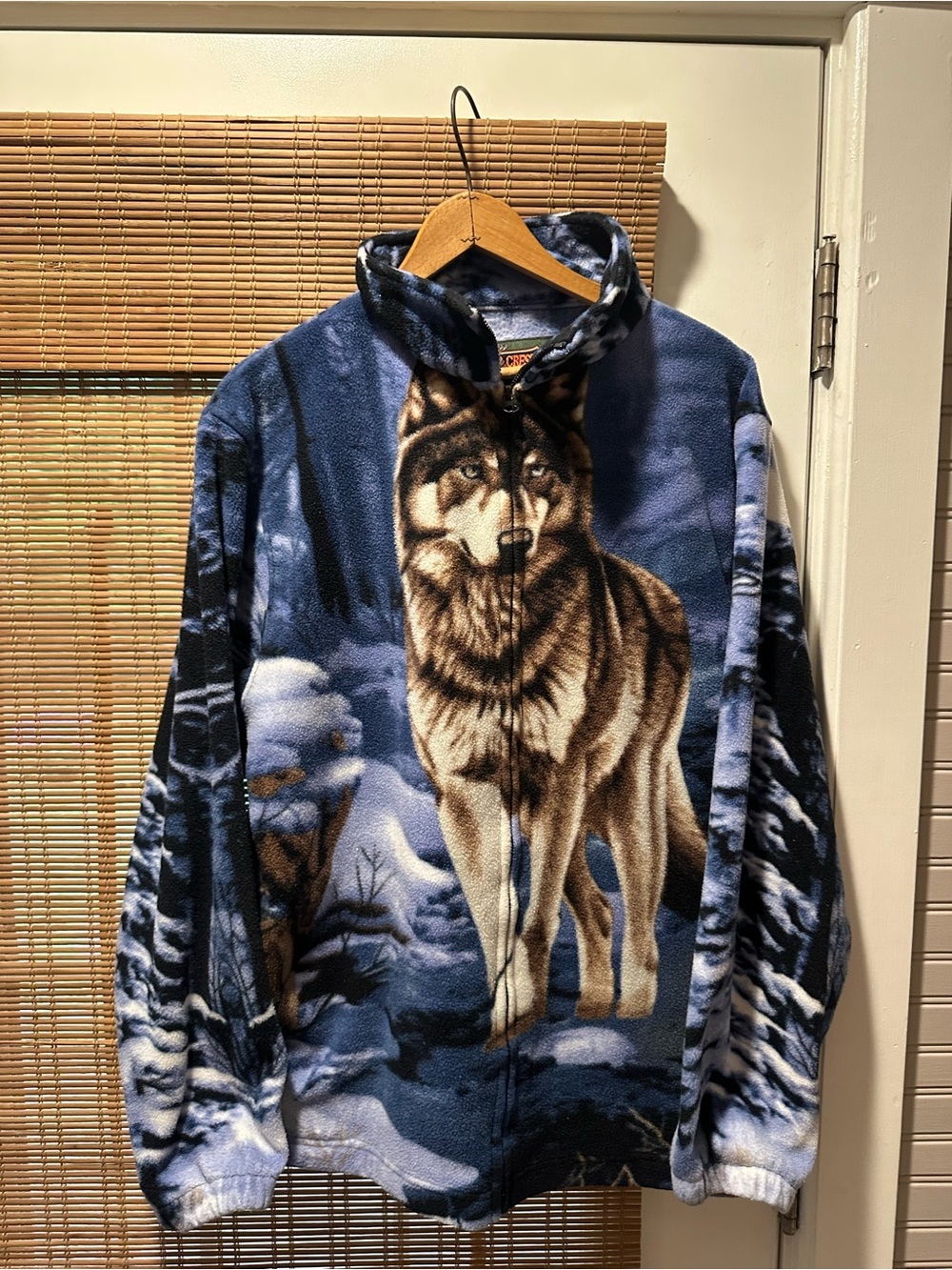 Vintage Wolf Nature AOP Full Zip Fleece Sweater Jacket Men’s Large